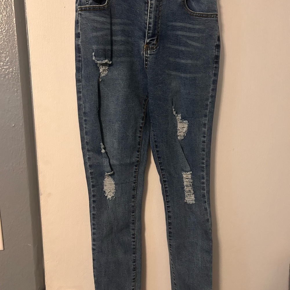 Women's Distressed Blue Jeans